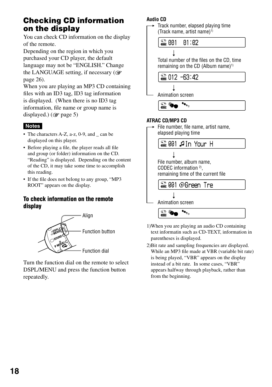 Checking cd information on the display, Checking cd information on the display .18 | Sony NE830LS User Manual | Page 18 / 40