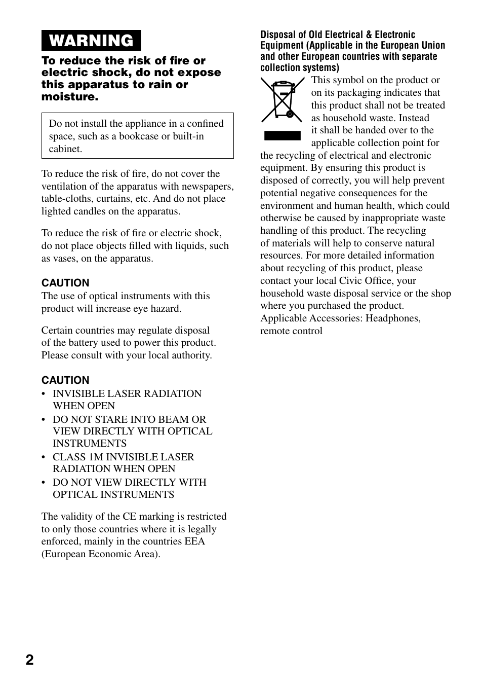 Warning | Sony NE830LS User Manual | Page 2 / 40