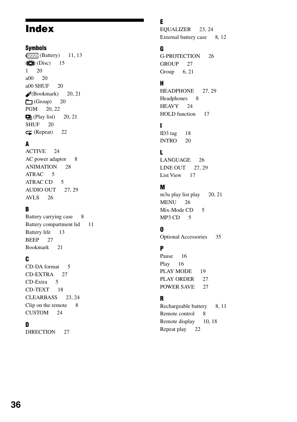Index | Sony NE830LS User Manual | Page 36 / 40