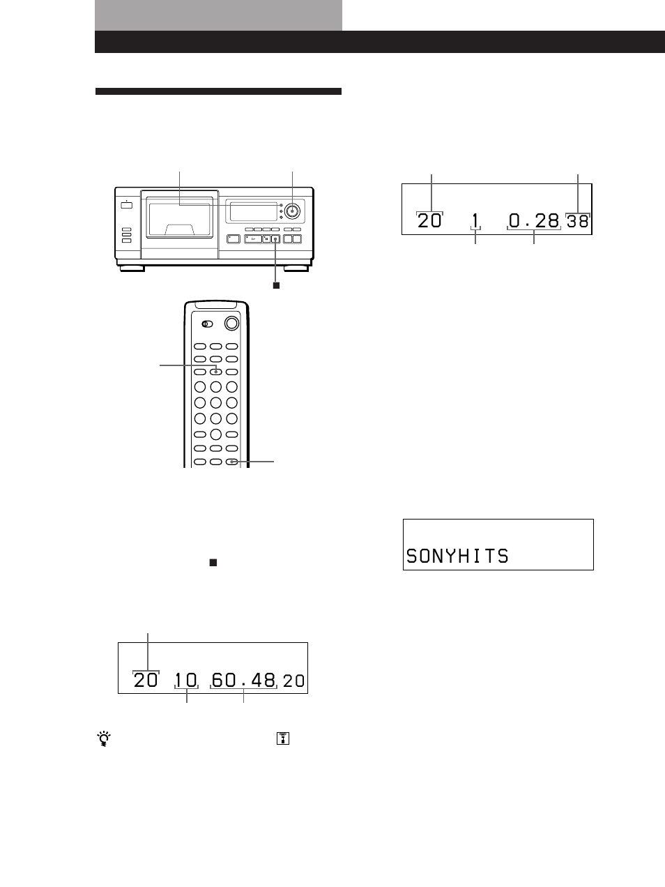 2 o 1 o . 2 8, Using the display, Playing cds | Display information while playing a disc, Checking the information of cd-text discs | Sony CDP-CX55 User Manual | Page 12 / 28