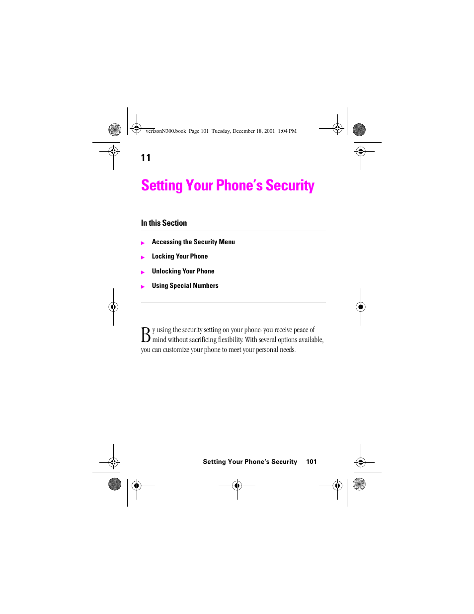 Heading 1 - setting your phone’s security, Setting your phone’s security | Samsung SCH-N300 User Manual | Page 101 / 198