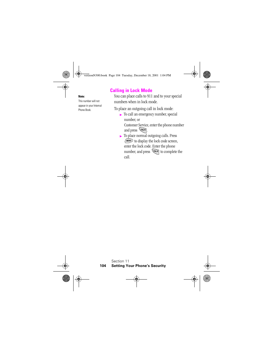 Heading 2 - calling in lock mode, Calling in lock mode | Samsung SCH-N300 User Manual | Page 104 / 198