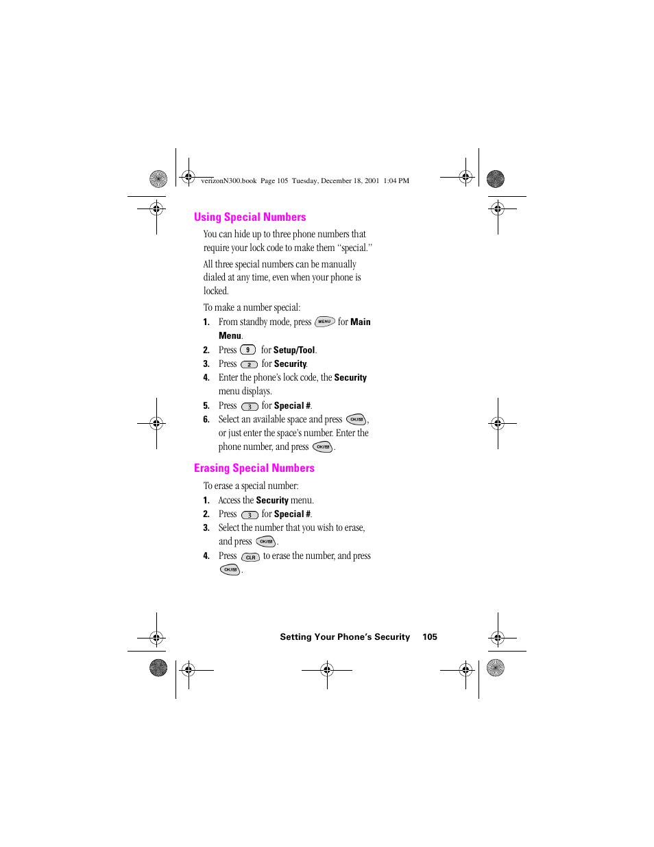 Heading 2 - using special numbers, Heading 2 - erasing special numbers, Using special numbers erasing special numbers | Samsung SCH-N300 User Manual | Page 105 / 198