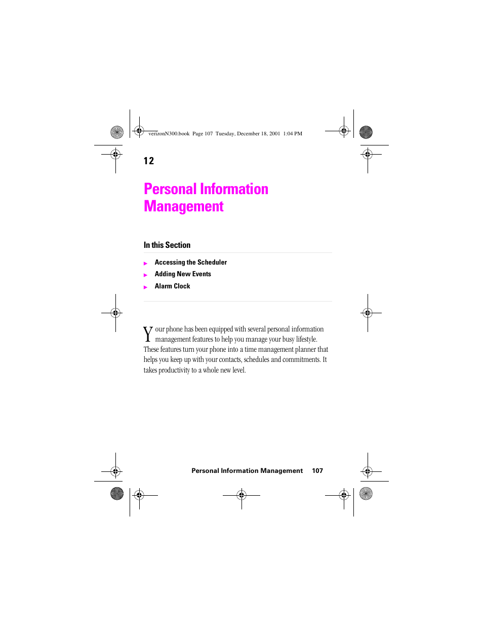 Heading 1 - personal information management, Personal information management | Samsung SCH-N300 User Manual | Page 107 / 198