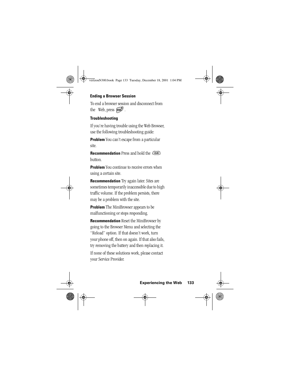 Heading 3 - ending a browser session, Heading 3 - troubleshooting | Samsung SCH-N300 User Manual | Page 133 / 198