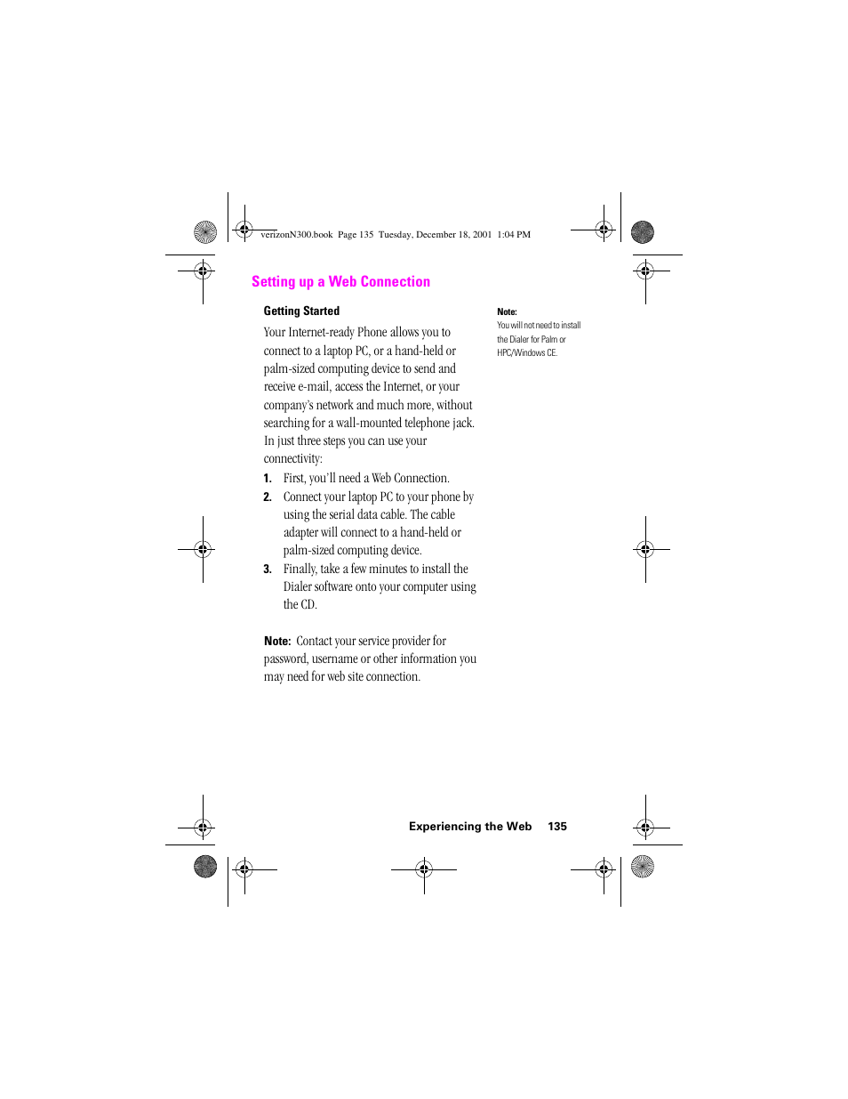 Heading 2 - setting up a web connection, Heading 3 - getting started, Setting up a web connection | Samsung SCH-N300 User Manual | Page 135 / 198