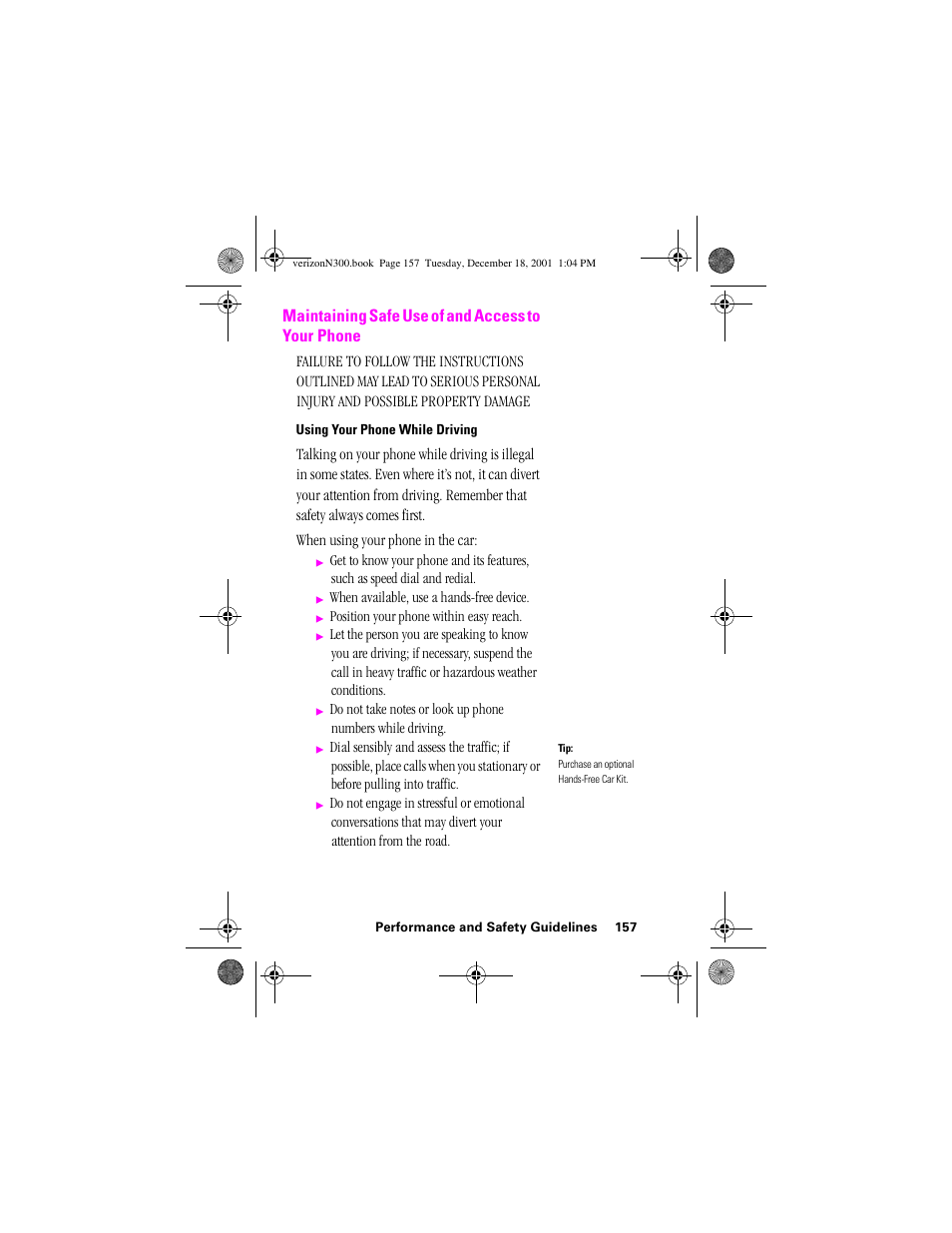 Heading 3 - using your phone while driving, Maintaining safe use of and access to your phone | Samsung SCH-N300 User Manual | Page 157 / 198