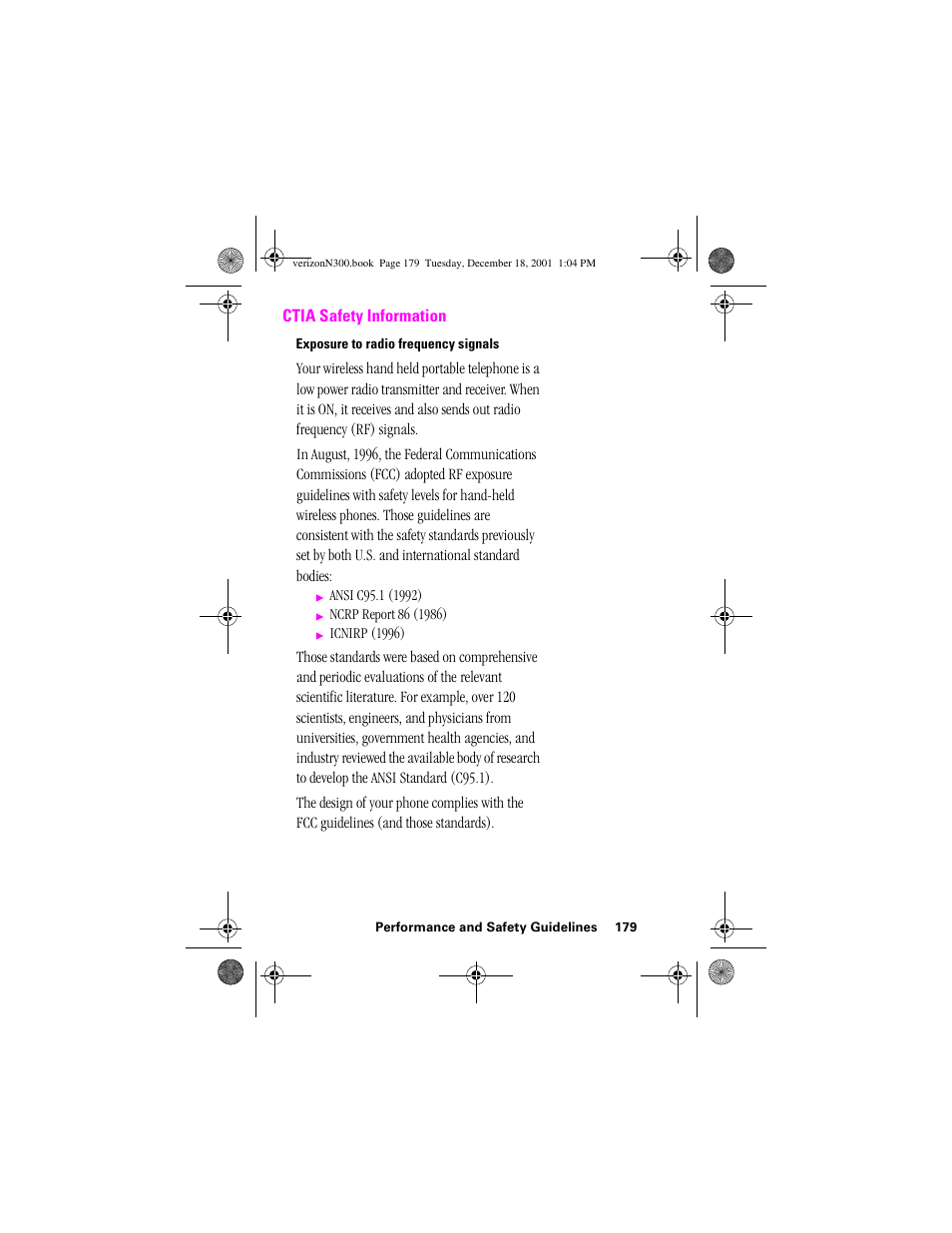 Heading 2 - ctia safety information, Heading 3 - exposure to radio frequency signals, Ctia safety information | Samsung SCH-N300 User Manual | Page 179 / 198