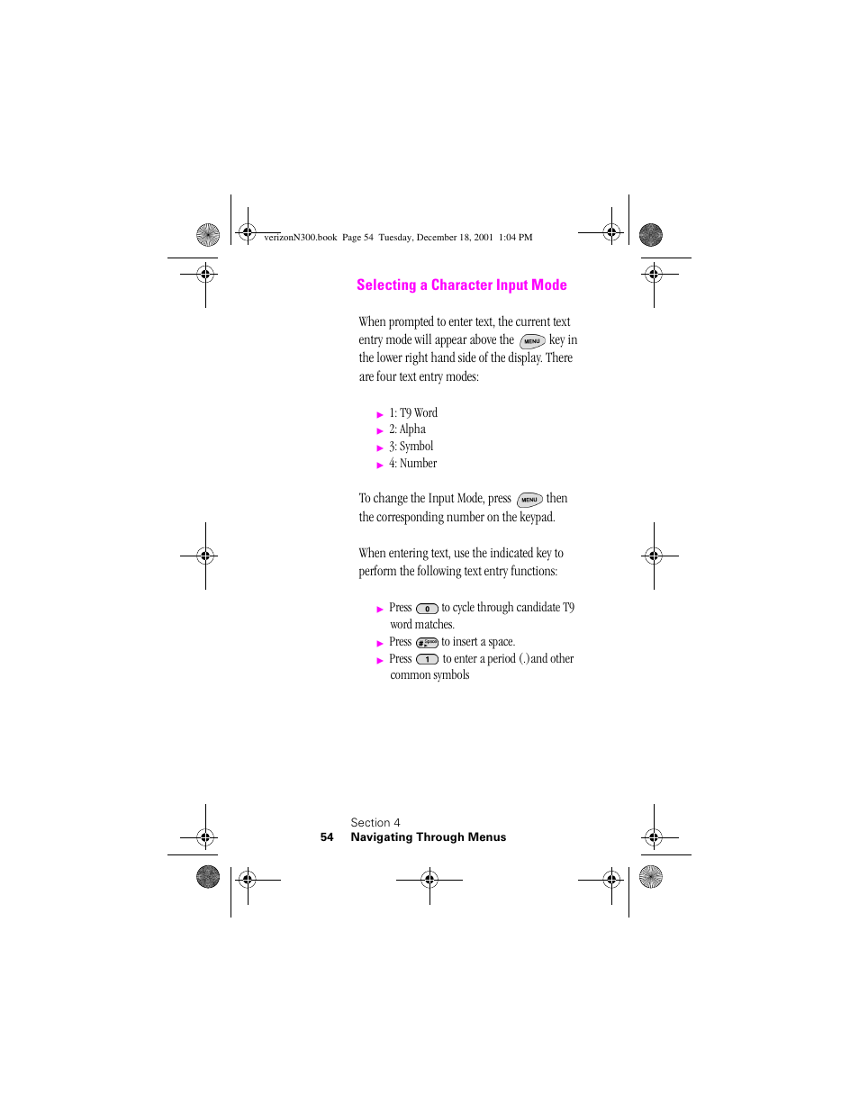 Heading 2 - selecting a character input mode, Selecting a character input mode | Samsung SCH-N300 User Manual | Page 54 / 198