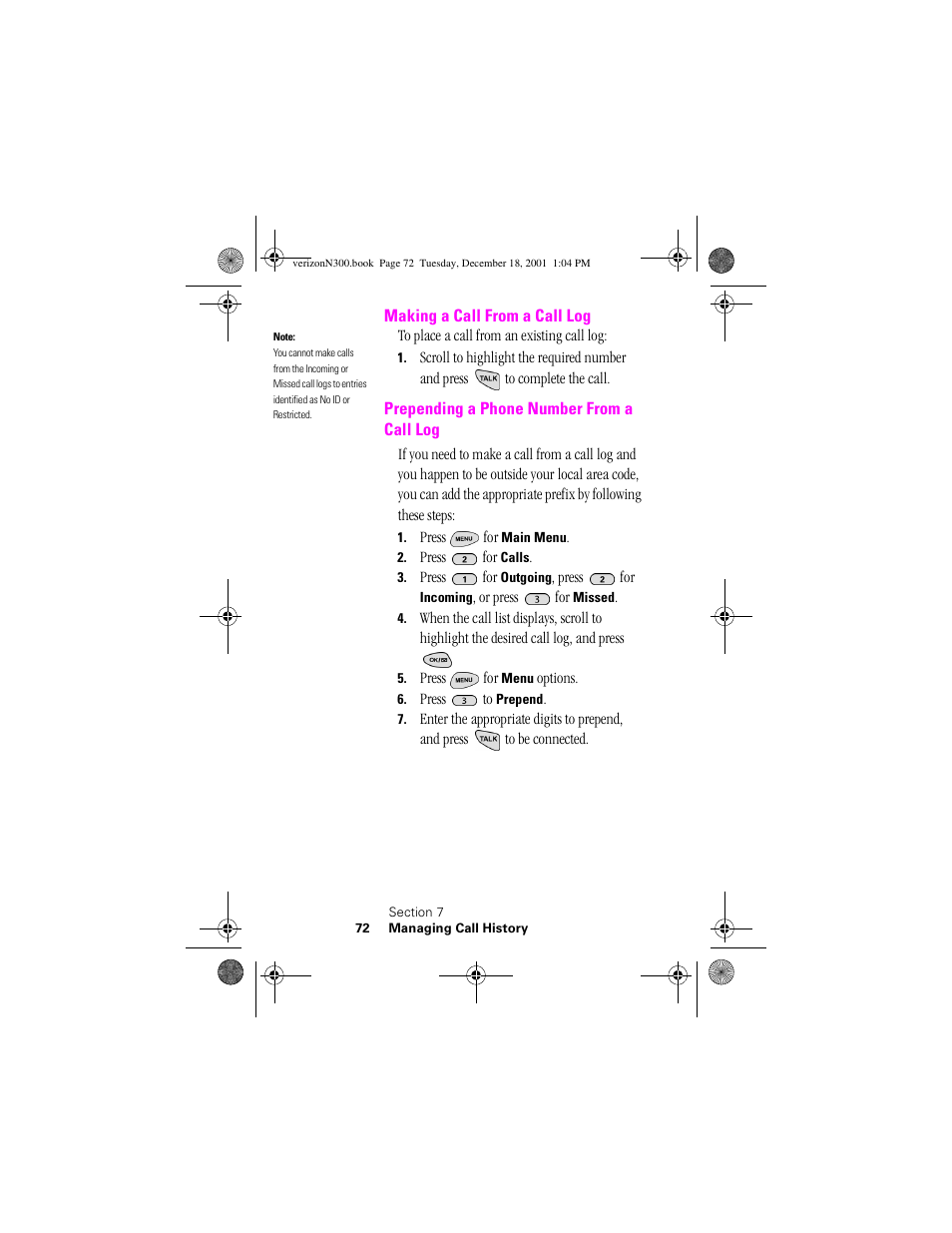 Heading 2 - making a call from a call log | Samsung SCH-N300 User Manual | Page 72 / 198