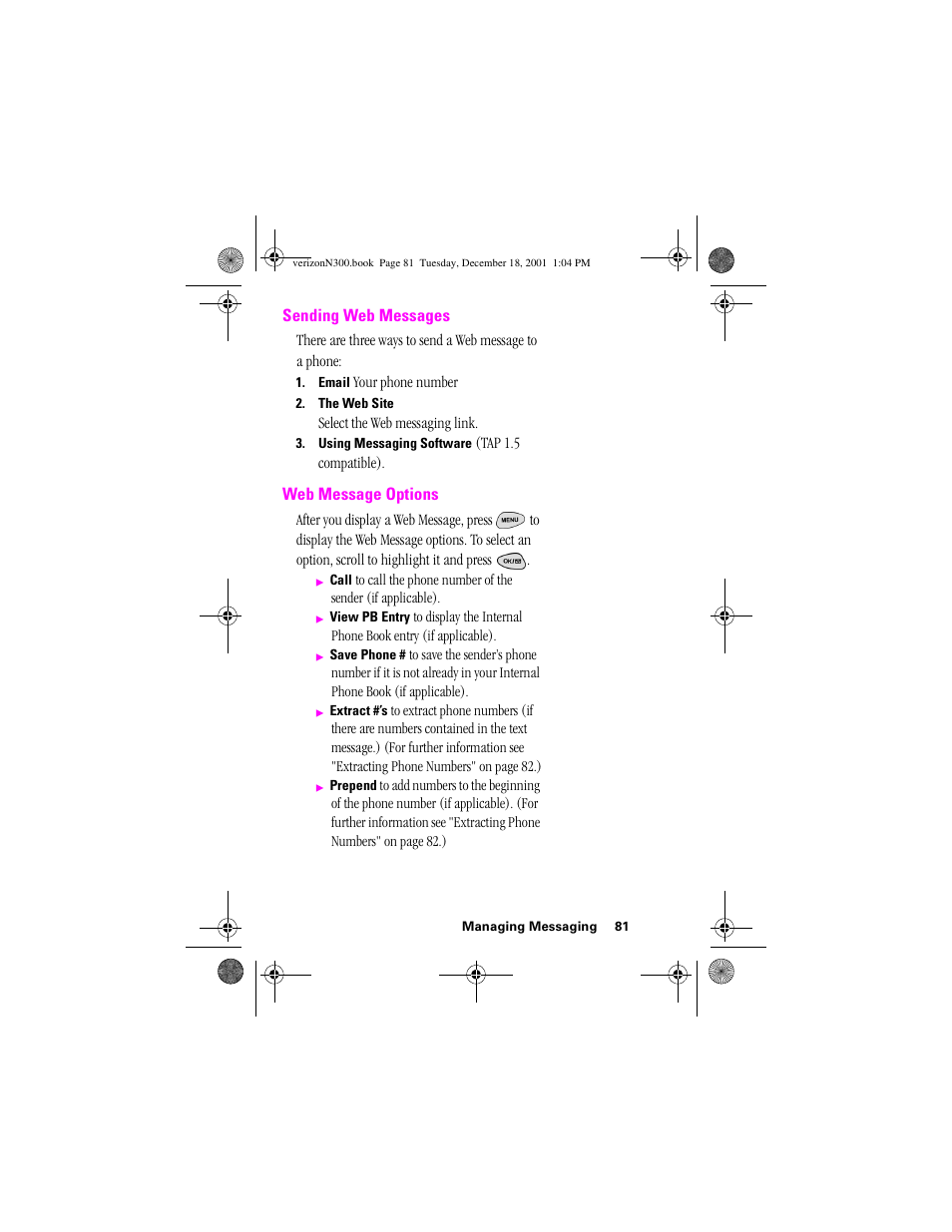 Heading 2 - sending web messages, Heading 2 - web message options, Sending web messages web message options | Samsung SCH-N300 User Manual | Page 81 / 198