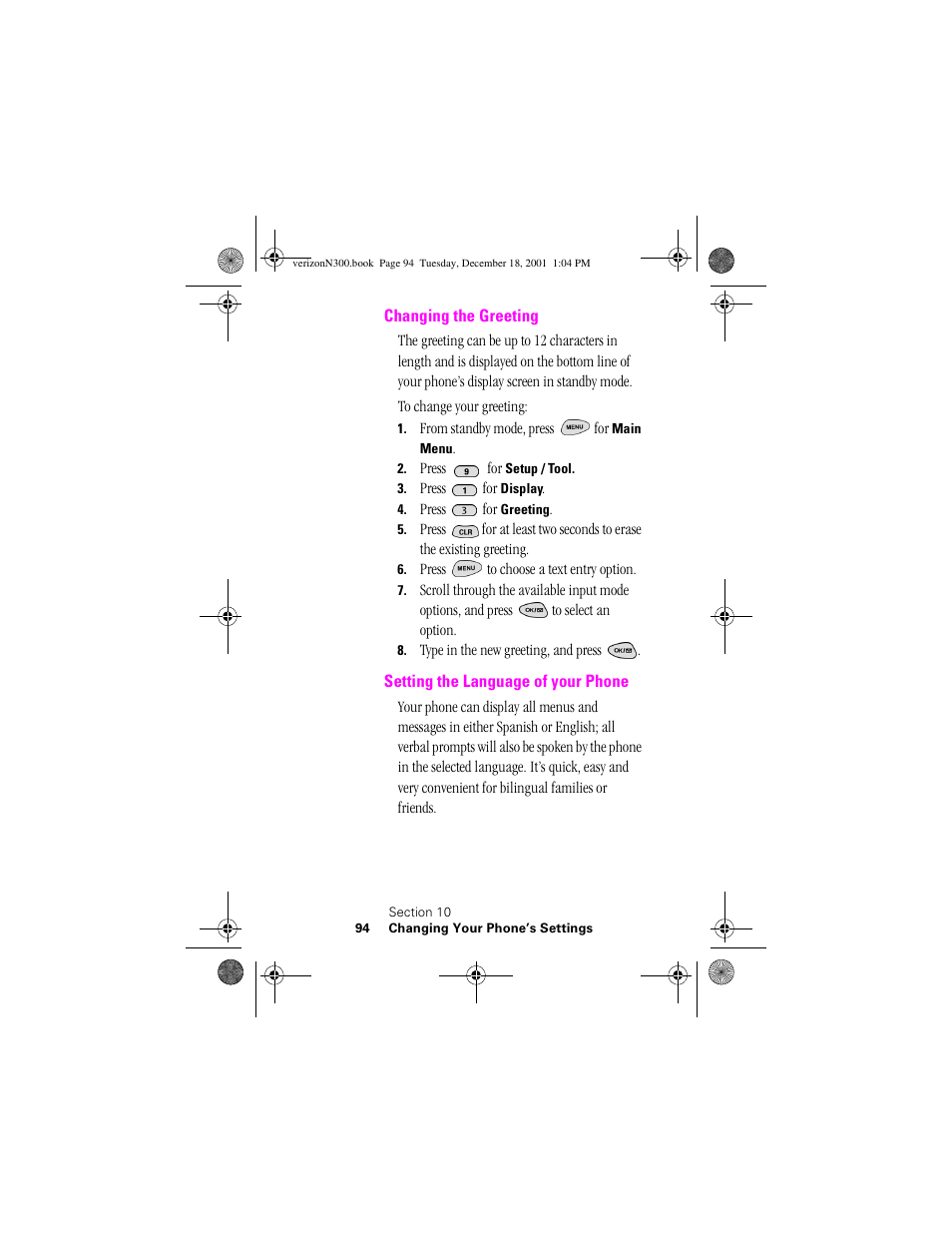 Heading 2 - changing the greeting, Heading 2 - setting the language of your phone | Samsung SCH-N300 User Manual | Page 94 / 198