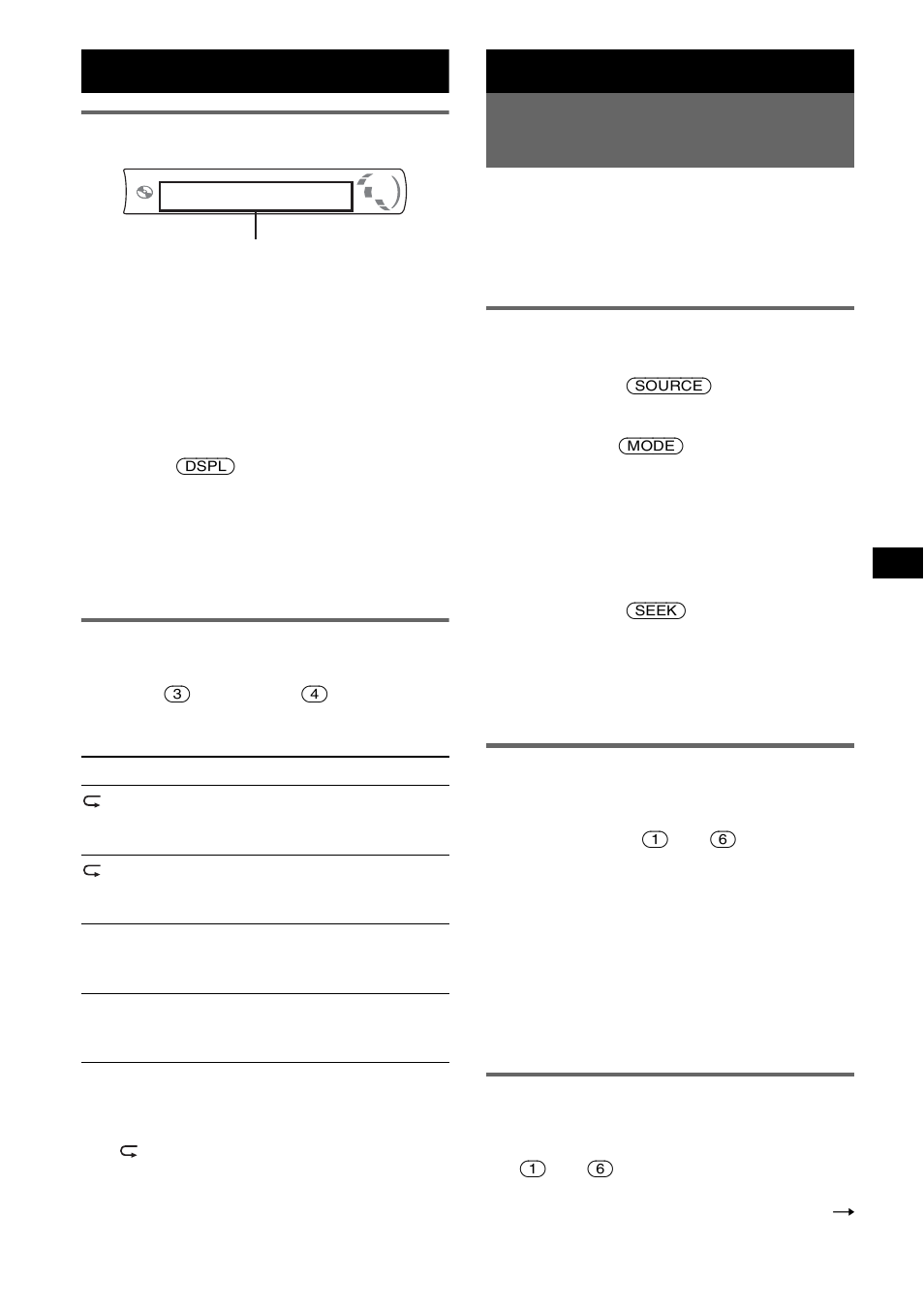 Informationen im display, Repeat und shuffle play, Radio | Speichern und empfangen von sendern, Automatisches speichern von sendern - btm, Manuelles speichern von sendern, Empfangen gespeicherter sender, Informationen im display repeat und shuffle play, Automatisches speichern von sendern, Shuf 7 | Sony CDX-GT212 User Manual | Page 21 / 80