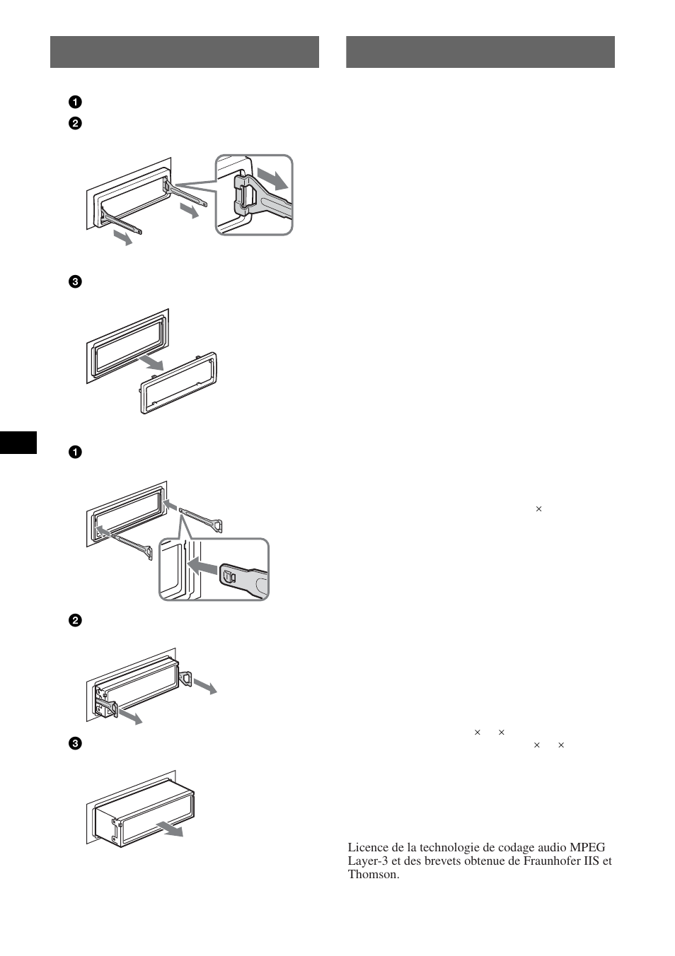 Retrait de l’ appareil, Spécifications, Retrait de l’ appareil spécifications | Sony CDX-GT212 User Manual | Page 44 / 80