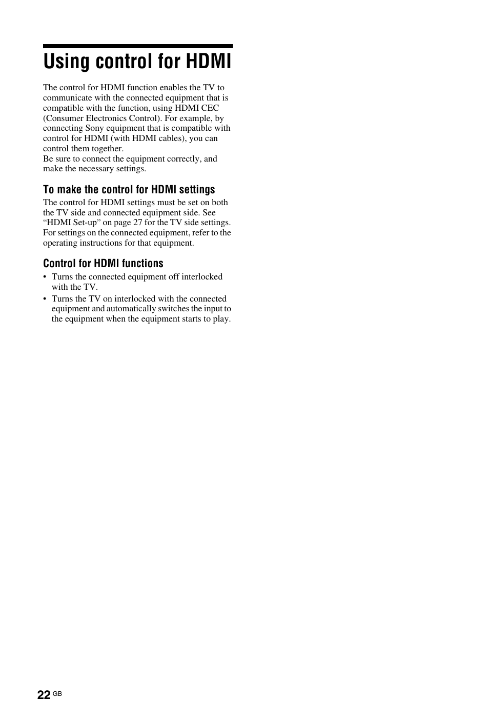 Using control for hdmi | Sony BRAVIA KDL-26P55xx User Manual | Page 22 / 40