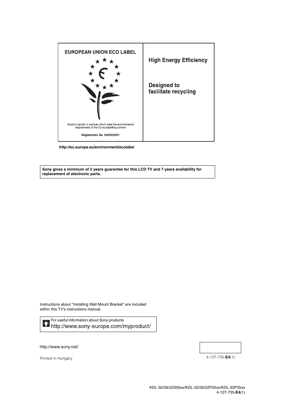 Sony BRAVIA KDL-26P55xx User Manual | Page 40 / 40