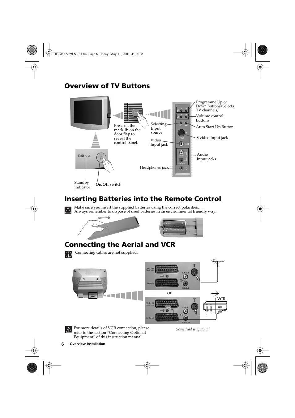 Connecting the aerial and vcr | Sony FD Trinitron KV-29LS30U User Manual | Page 6 / 23