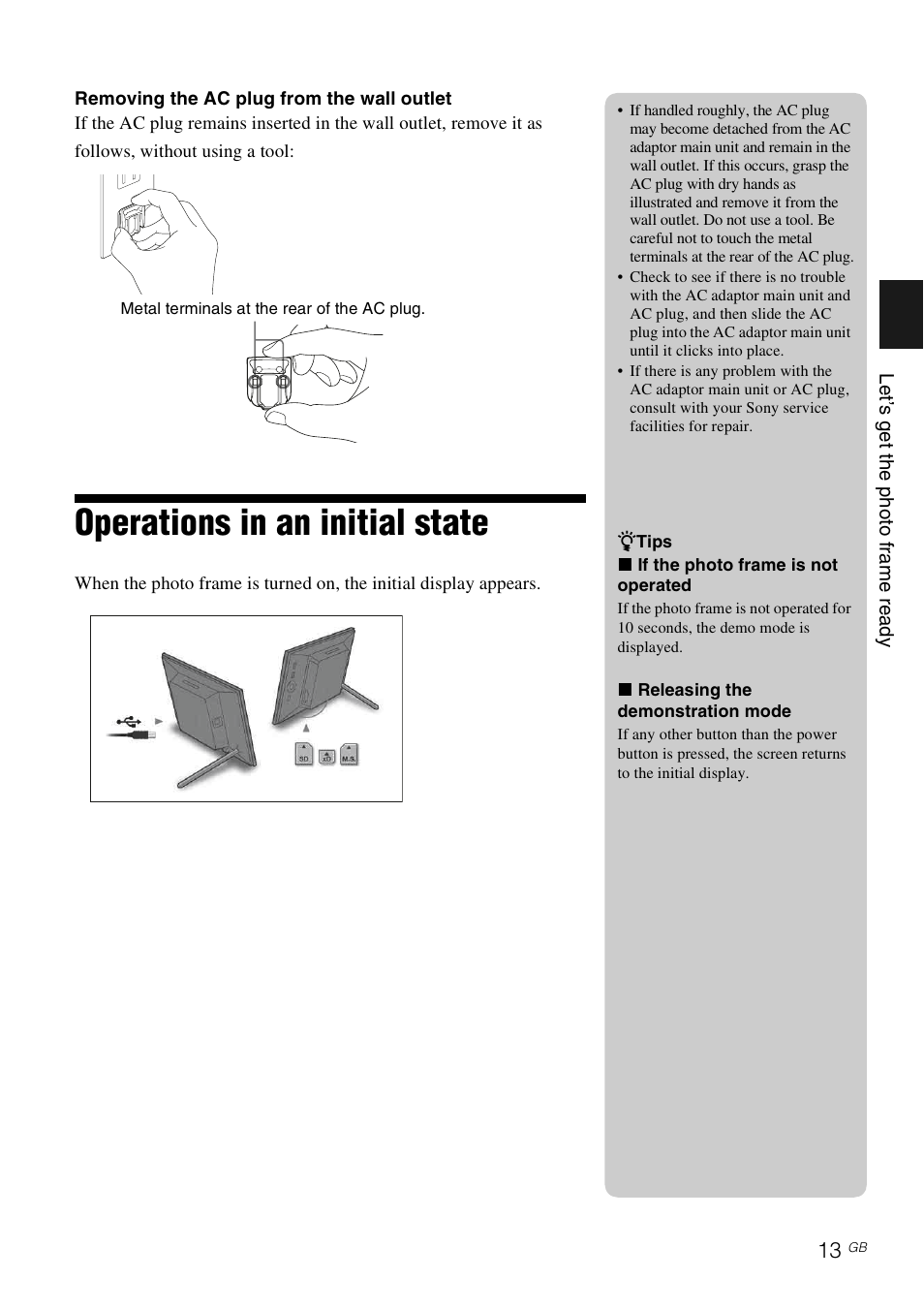 Operations in an initial state | Sony S-FRAME DPF-D85 User Manual | Page 13 / 32