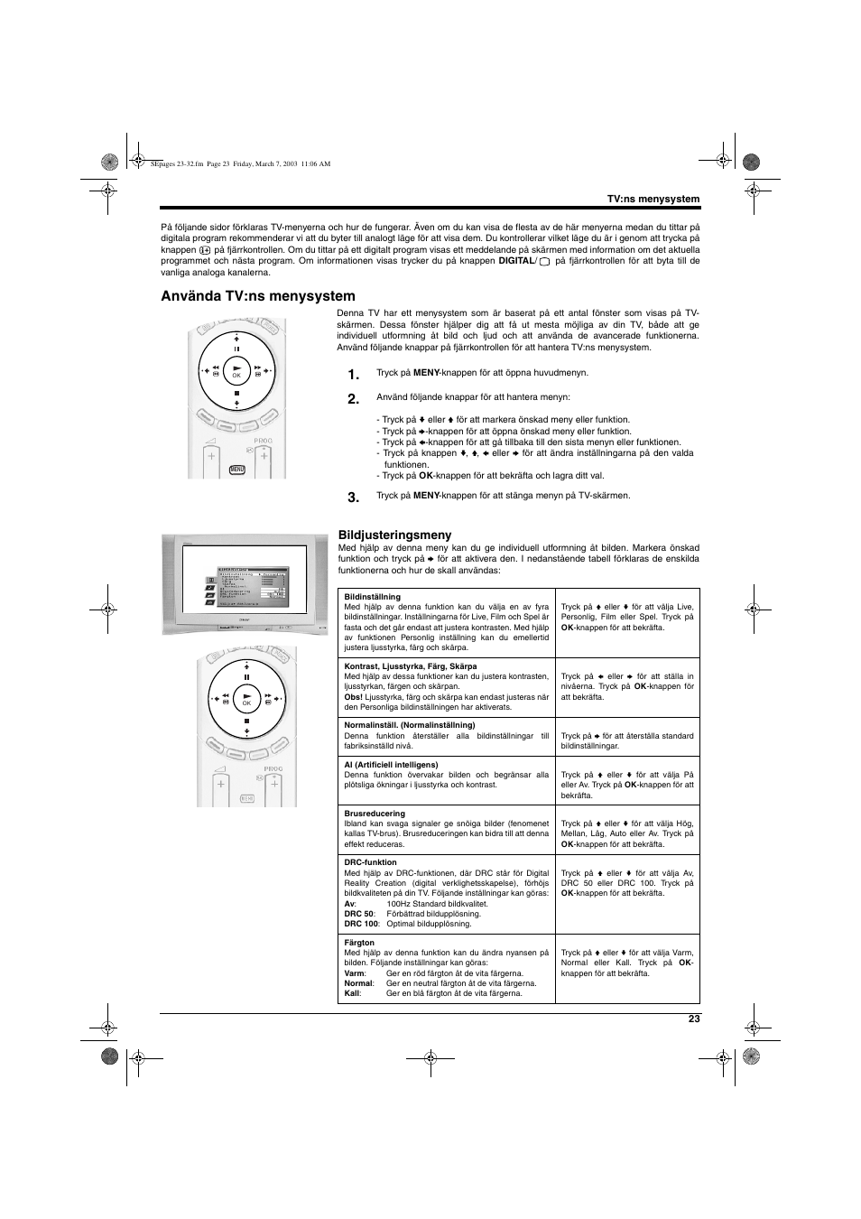 Använda tv:ns menysystem, Bildjusteringsmeny | Sony KD-32NX200E User Manual | Page 101 / 120