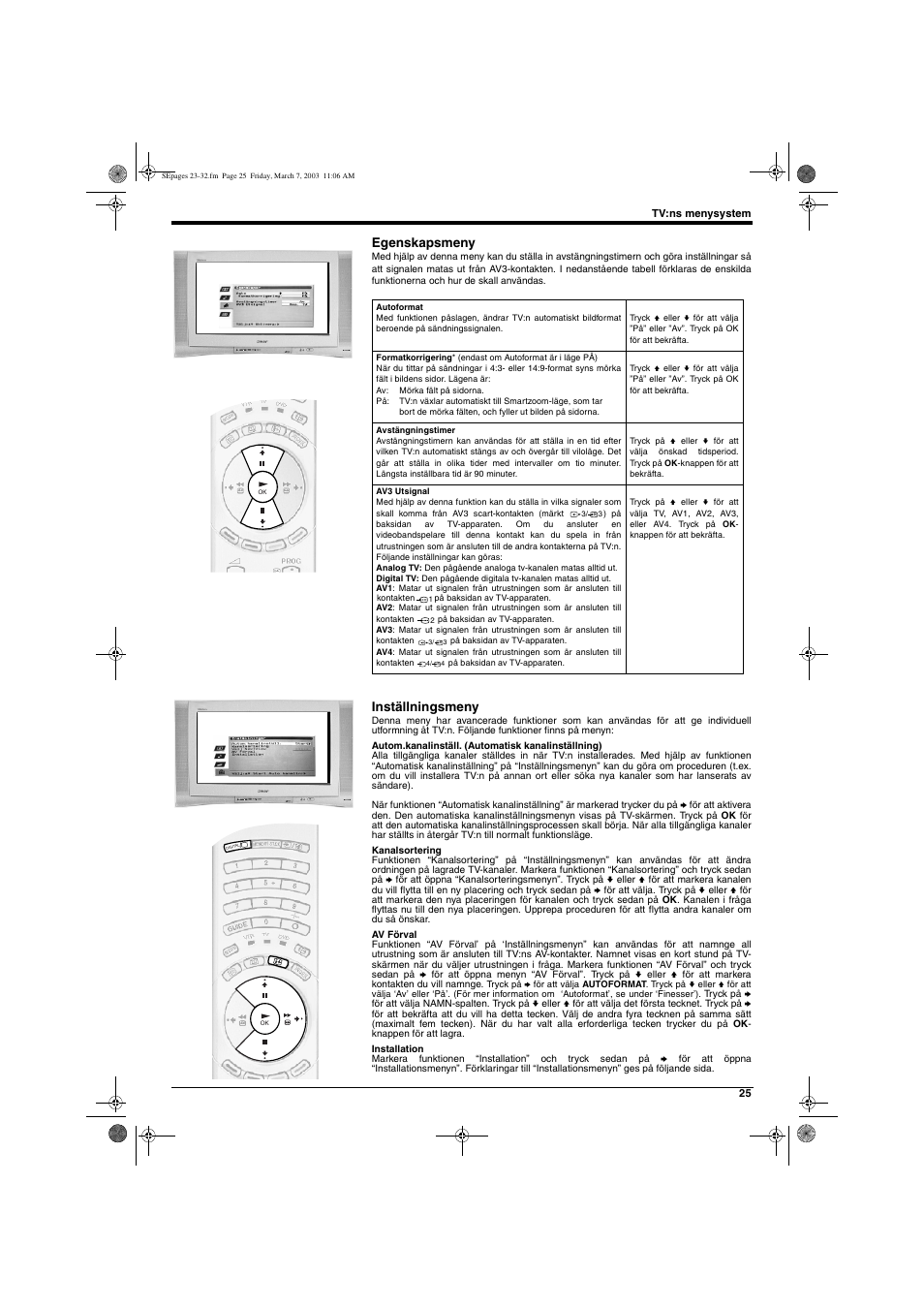 Egenskapsmeny, Inställningsmeny | Sony KD-32NX200E User Manual | Page 103 / 120