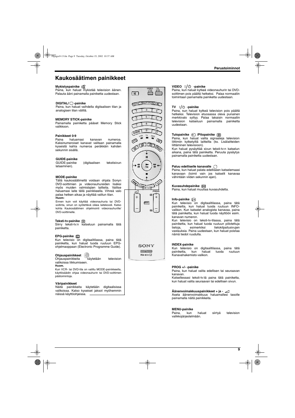 Kaukosäätimen painikkeet | Sony KD-32NX200E User Manual | Page 49 / 120