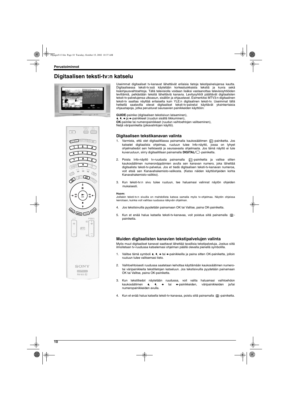 Digitaalisen teksti-tv:n katselu, Digitaalisen tekstikanavan valinta | Sony KD-32NX200E User Manual | Page 50 / 120