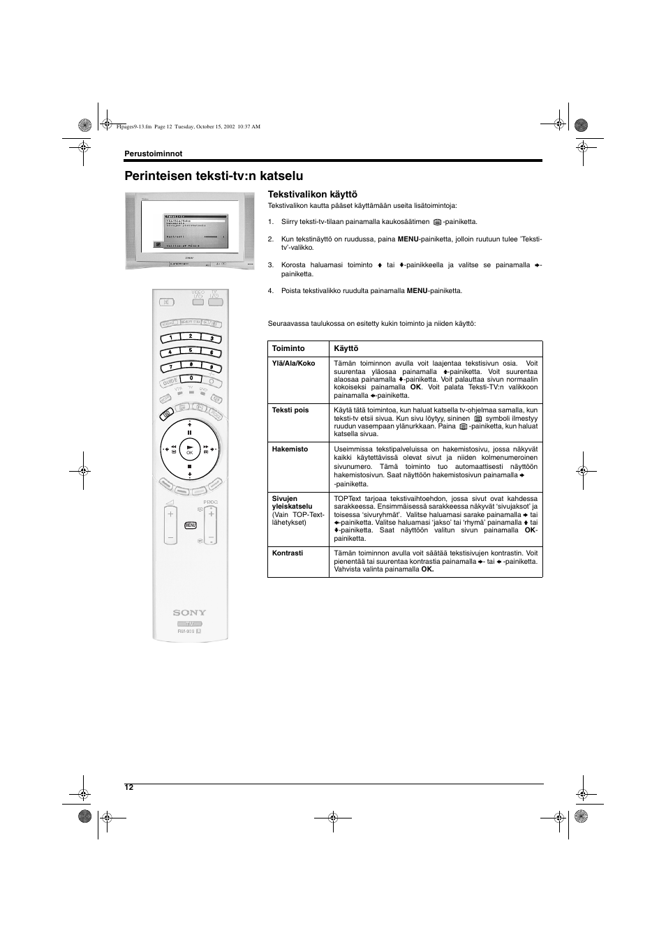 Perinteisen teksti-tv:n katselu, Tekstivalikon käyttö | Sony KD-32NX200E User Manual | Page 52 / 120