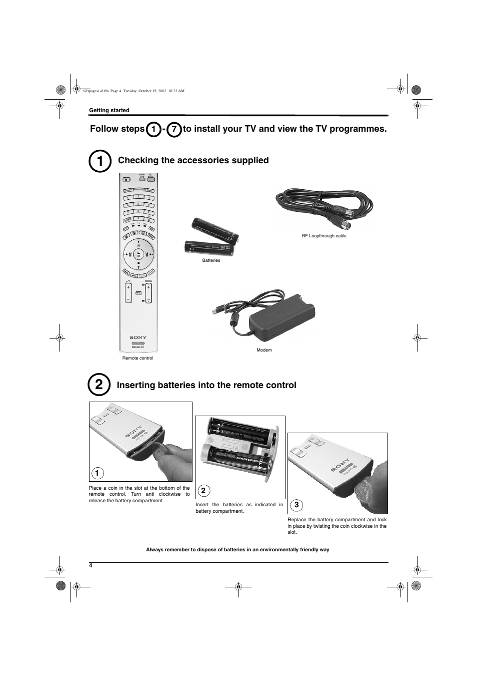 Checking the accessories supplied, Inserting batteries into the remote control | Sony KD-32NX200E User Manual | Page 6 / 120