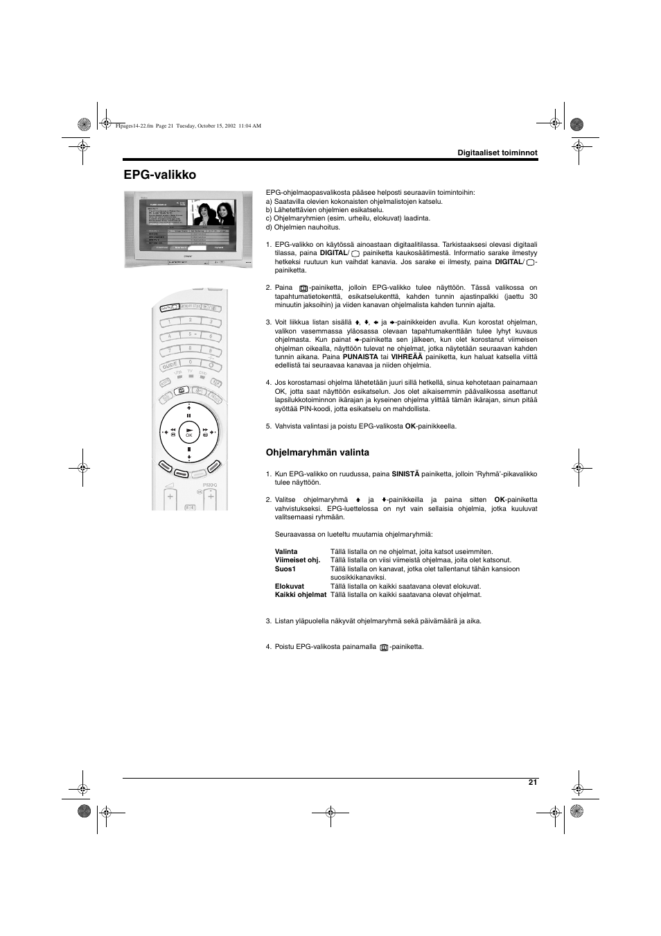 Epg-valikko | Sony KD-32NX200E User Manual | Page 61 / 120