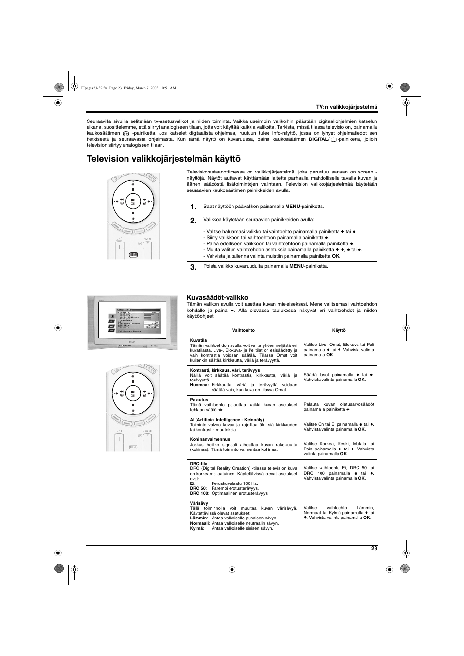 Television valikkojärjestelmän käyttö, Kuvasäädöt-valikko | Sony KD-32NX200E User Manual | Page 63 / 120