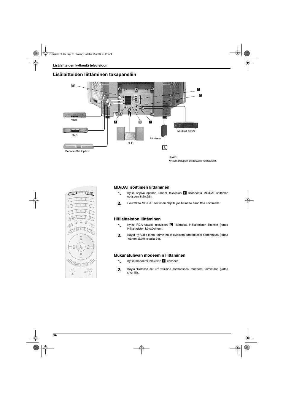 Lisälaitteiden liittäminen takapaneliin, R/d/d/d l/g/s/i analogue, Smartlink) digital optical output modem | 5v 200ma | Sony KD-32NX200E User Manual | Page 74 / 120