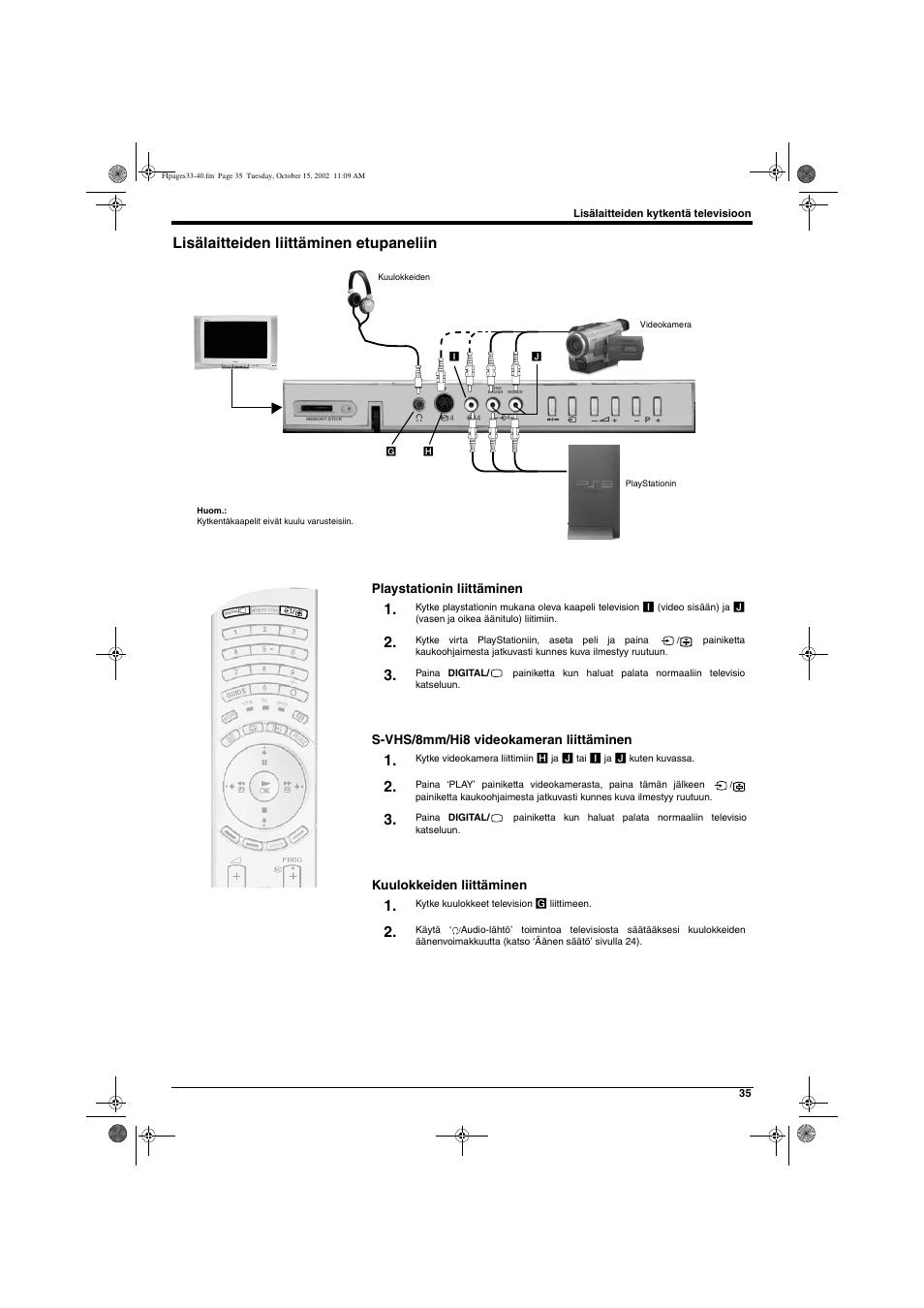 Lisälaitteiden liittäminen etupaneliin | Sony KD-32NX200E User Manual | Page 75 / 120