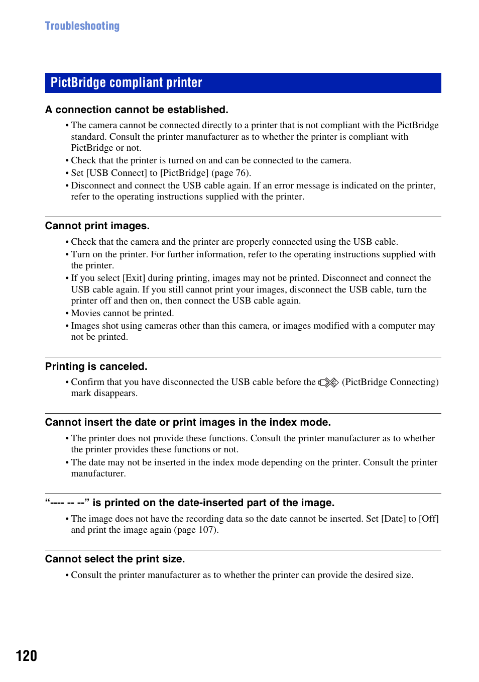 Pictbridge compliant printer | Sony Cyber-shot 3-700-727-12(1) User Manual | Page 120 / 135