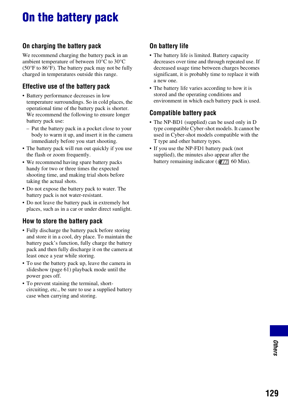 On the battery pack | Sony Cyber-shot 3-700-727-12(1) User Manual | Page 129 / 135