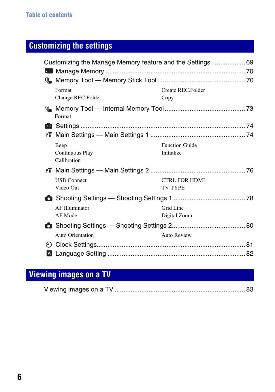 Customizing the settings viewing images on a tv | Sony Cyber-shot 3-700-727-12(1) User Manual | Page 6 / 135