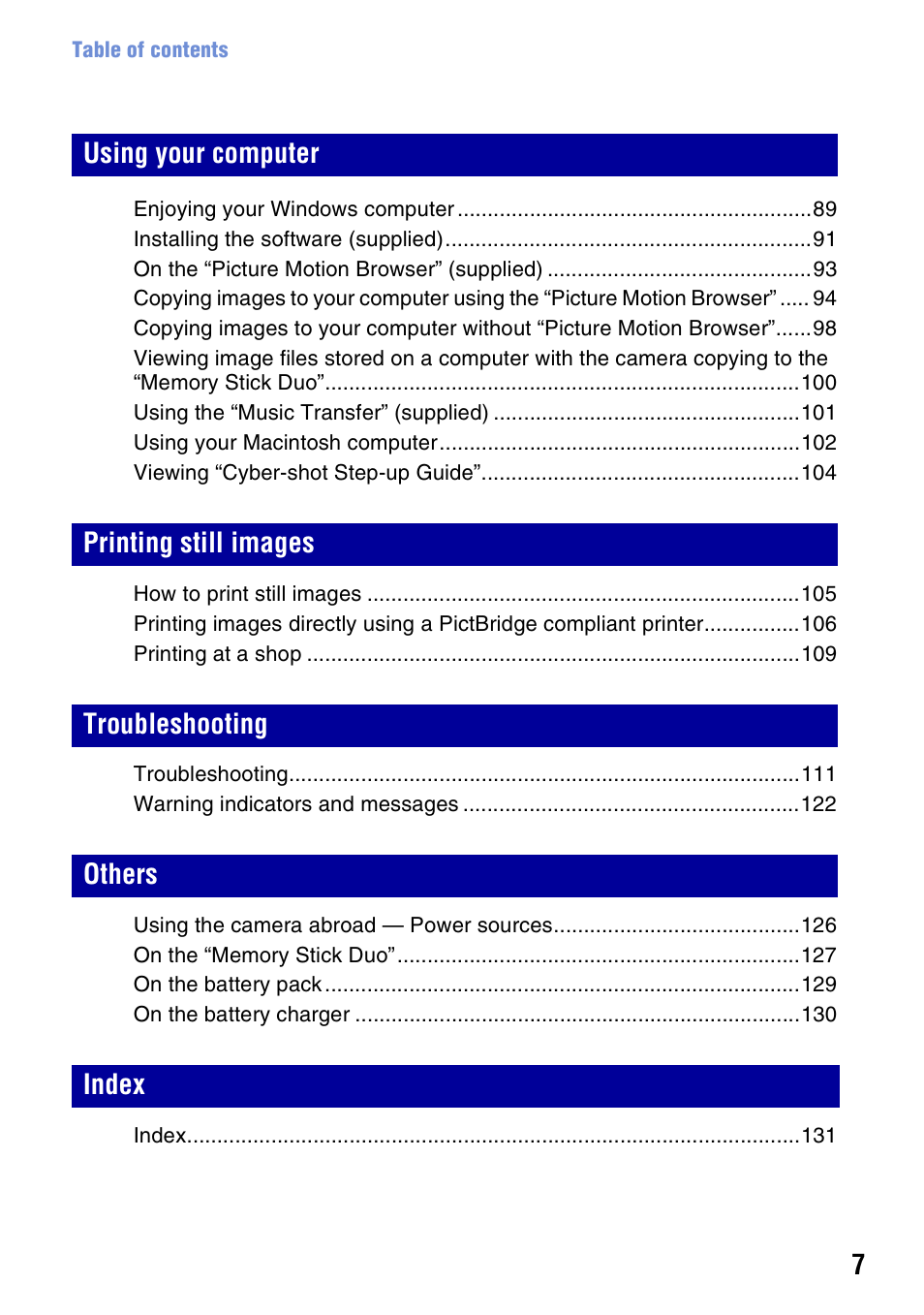 Sony Cyber-shot 3-700-727-12(1) User Manual | Page 7 / 135