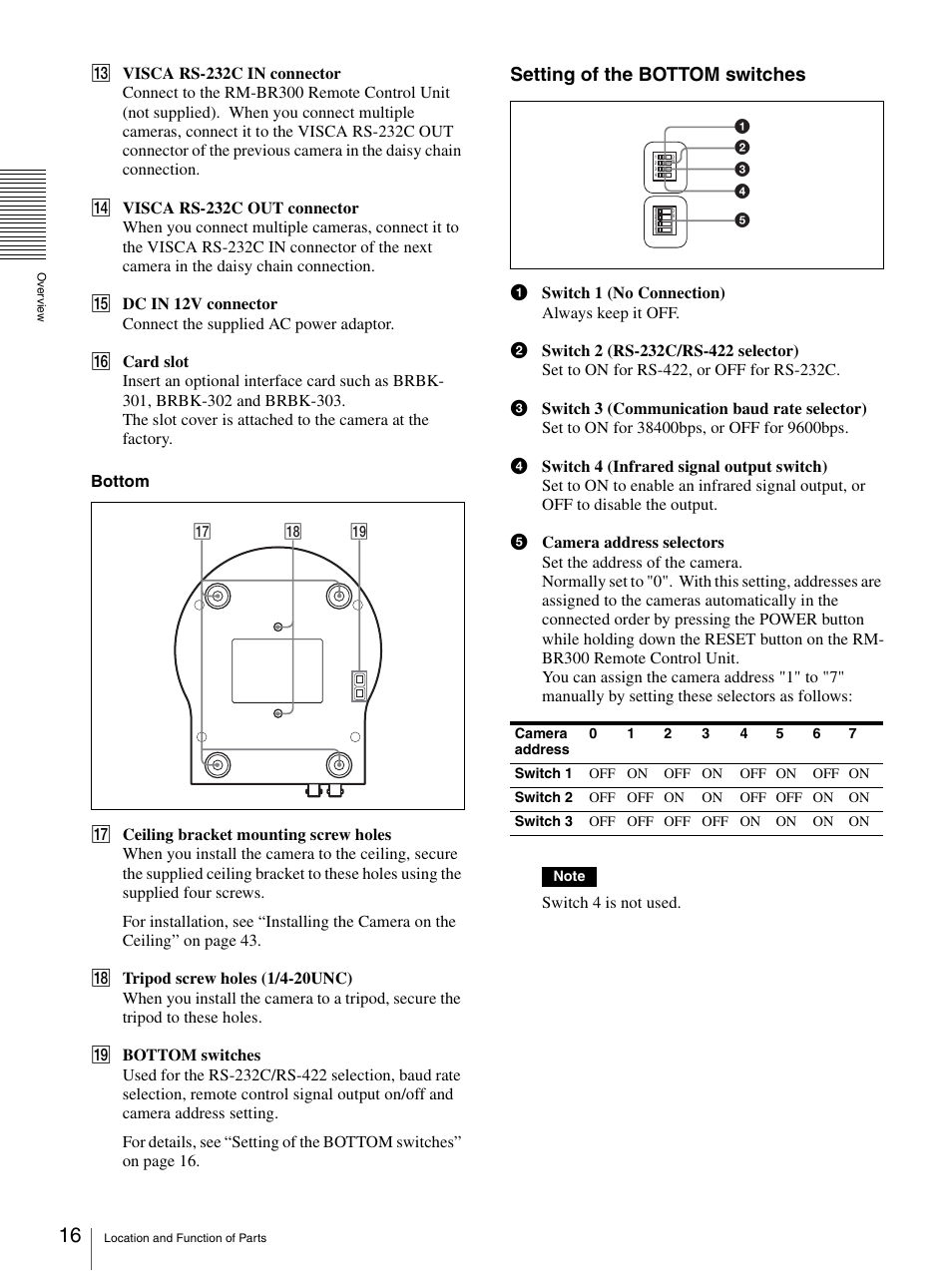 Setting of the bottom switches | Sony 3CCD COLOR BRC-300P User Manual | Page 16 / 68