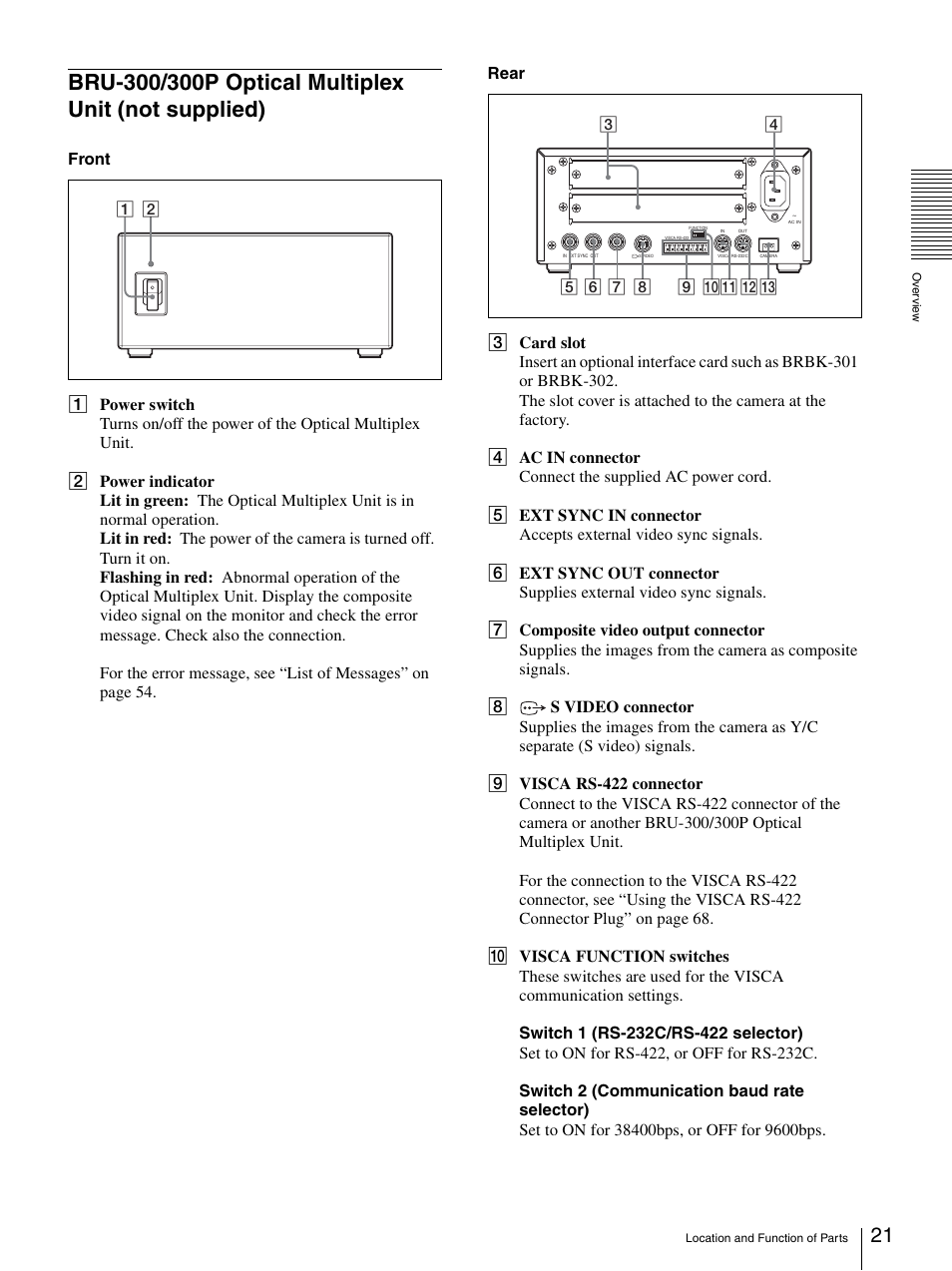 Bru-300/300p optical multiplex unit (not supplied), Bru-300/300p optical multiplex unit (not, Supplied) | Sony 3CCD COLOR BRC-300P User Manual | Page 21 / 68