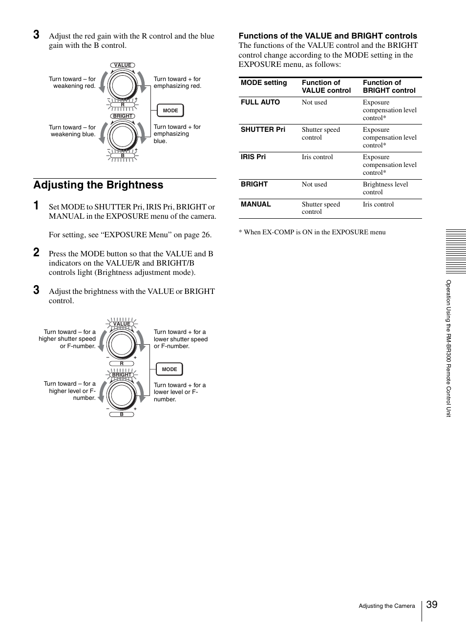 Adjusting the brightness | Sony 3CCD COLOR BRC-300P User Manual | Page 39 / 68