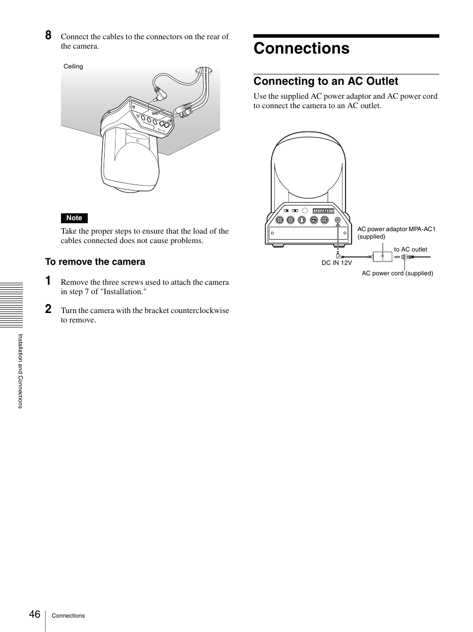 Connections, Connecting to an ac outlet | Sony 3CCD COLOR BRC-300P User Manual | Page 46 / 68