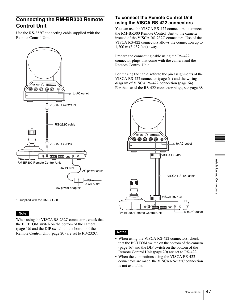 Connecting the rm-br300 remote control unit | Sony 3CCD COLOR BRC-300P User Manual | Page 47 / 68