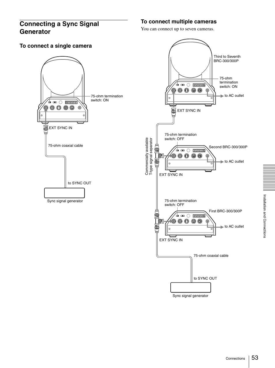 Connecting a sync signal generator, You can connect up to seven cameras | Sony 3CCD COLOR BRC-300P User Manual | Page 53 / 68