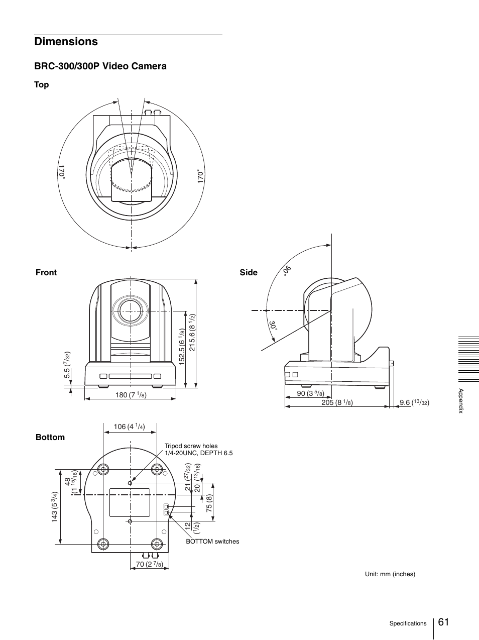 Dimensions | Sony 3CCD COLOR BRC-300P User Manual | Page 61 / 68