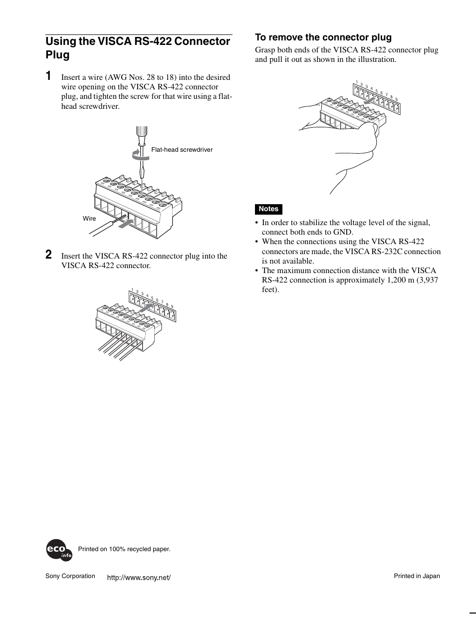 Using the visca rs-422 connector plug | Sony 3CCD COLOR BRC-300P User Manual | Page 68 / 68