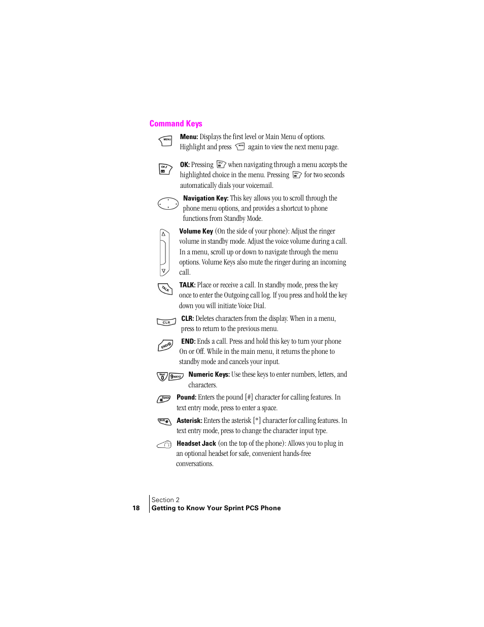 Command keys | Samsung SCH-N240 User Manual | Page 18 / 118