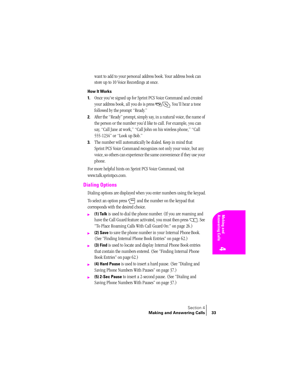 How it works, Dialing options | Samsung SCH-N240 User Manual | Page 33 / 118