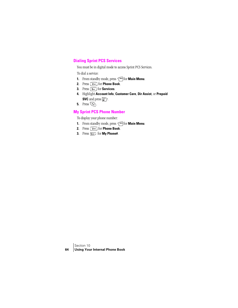 Dialing sprint pcs services, My sprint pcs phone number | Samsung SCH-N240 User Manual | Page 64 / 118