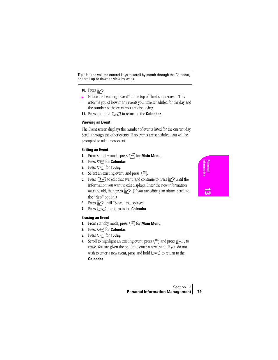 Viewing an event, Editing an event, Erasing an event | Samsung SCH-N240 User Manual | Page 79 / 118