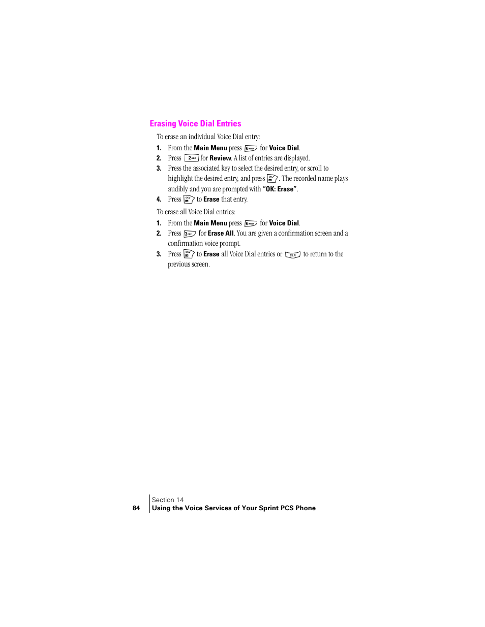 Erasing voice dial entries | Samsung SCH-N240 User Manual | Page 84 / 118
