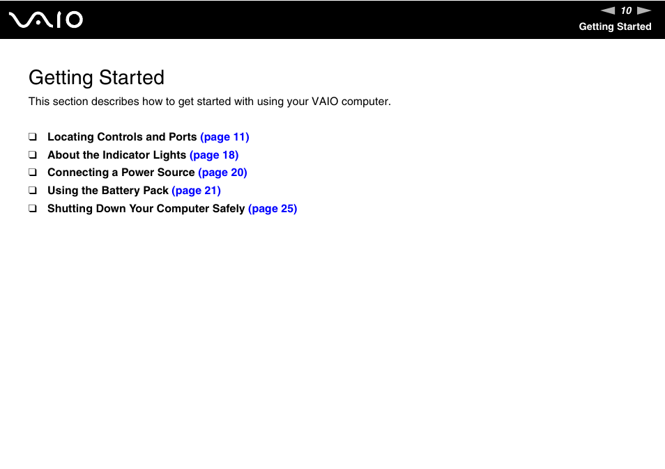 Getting started | Sony VGN-TX00 User Manual | Page 10 / 177
